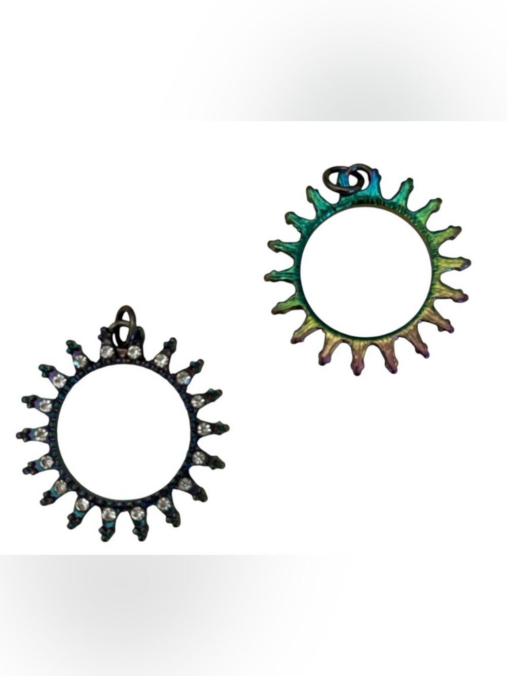 Iridescent Sunburst Hoop charms- Green to Purple